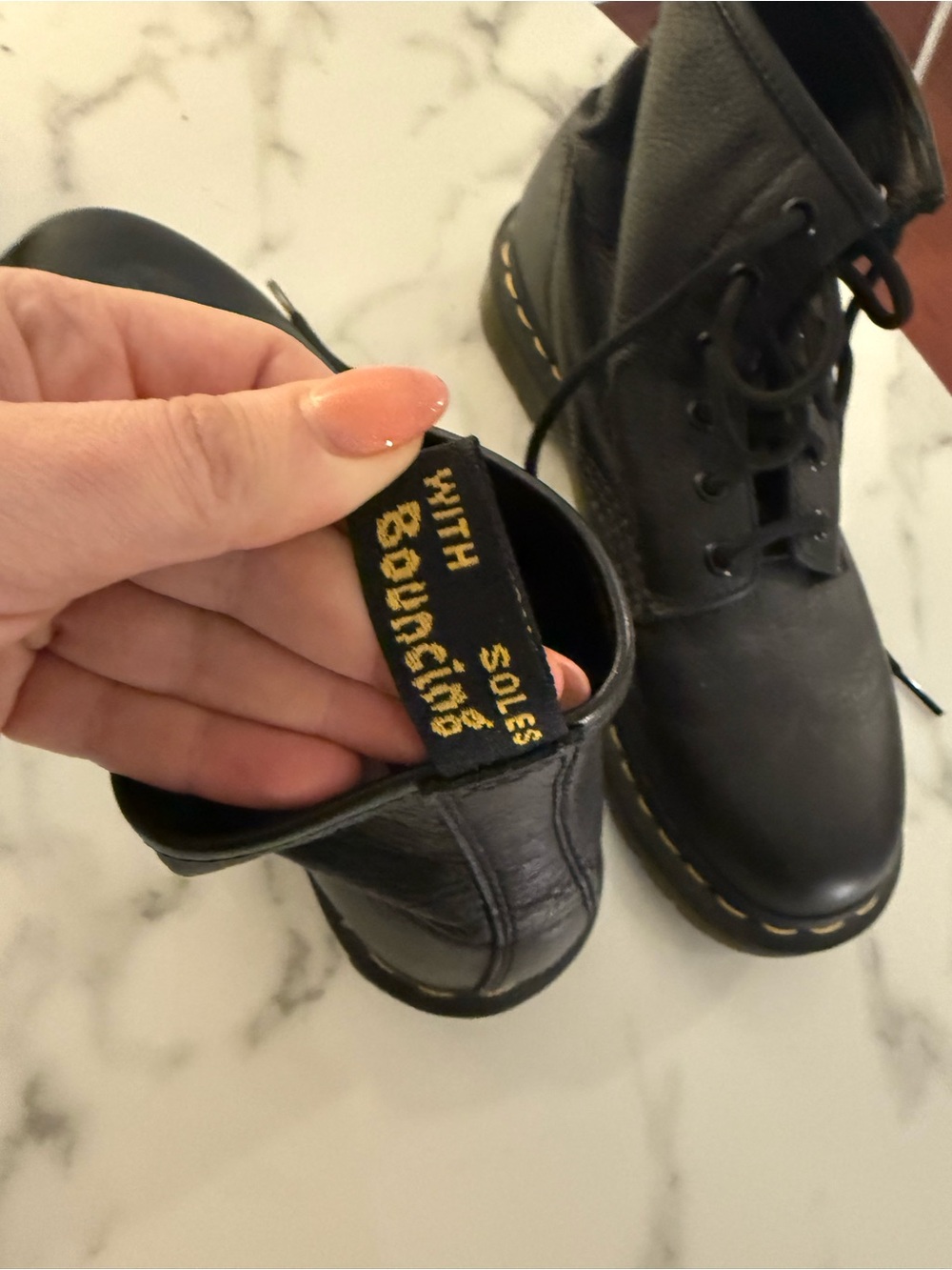 Dr. Martens Black Leather Lace-Up Boots with Yellow Stitching - Picture 3 of 7